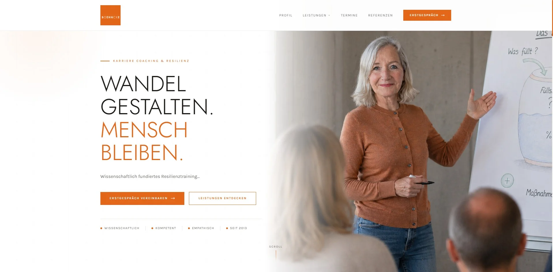 Boehncke Coaching Website, Vollansicht des Hero-Bereichs