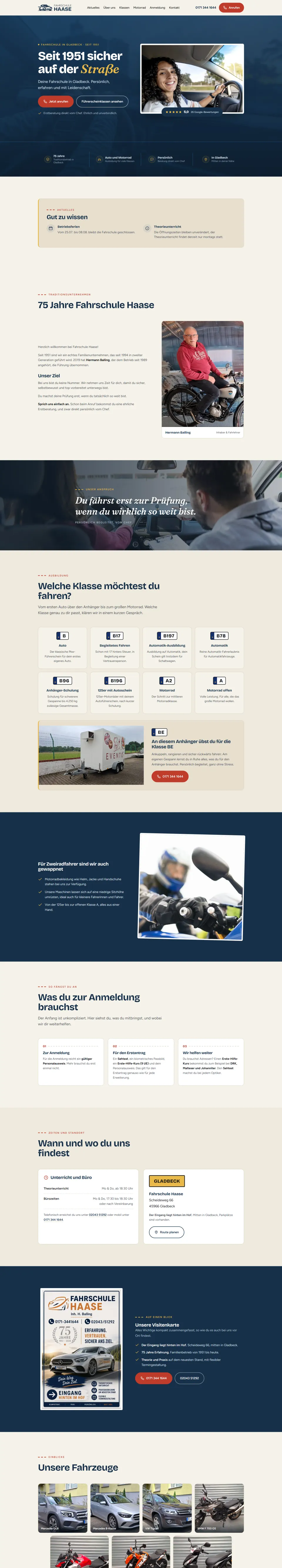 Screenshot der Website von Fahrschule Haase