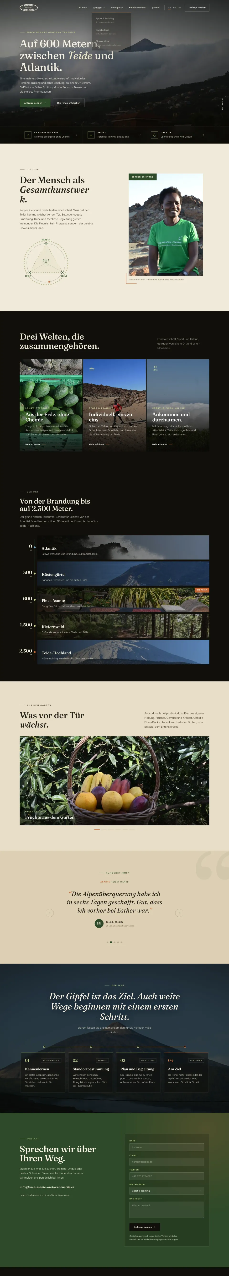 Screenshot der Website von Finca Asante