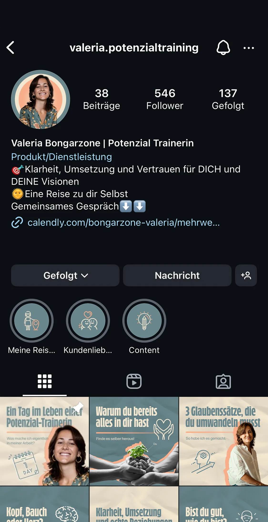 Instagram-Profil von Valeria Bongarzone nach der Überarbeitung