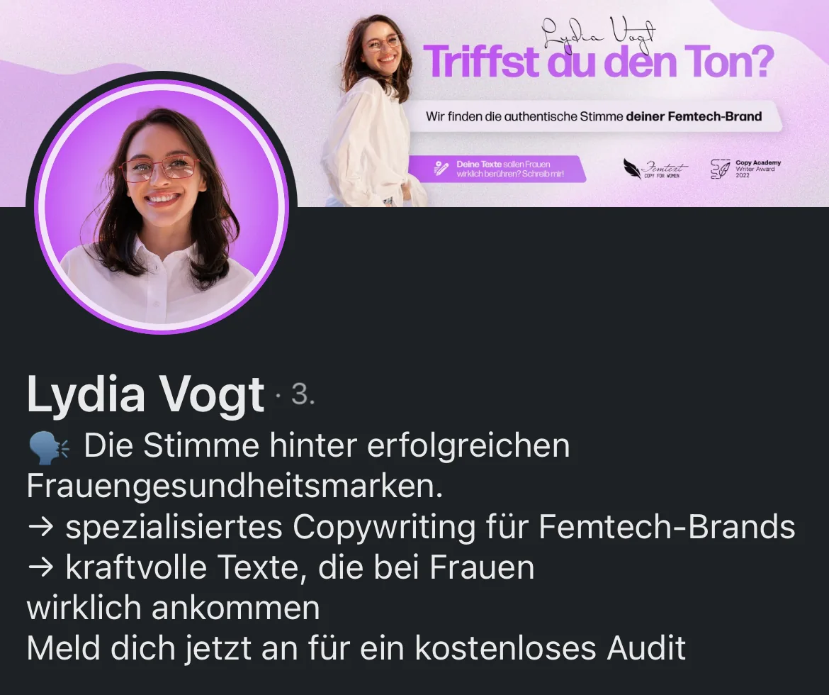 Profil von Lydia Vogt nach der Überarbeitung