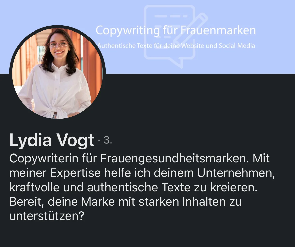 Profil von Lydia Vogt vor der Überarbeitung