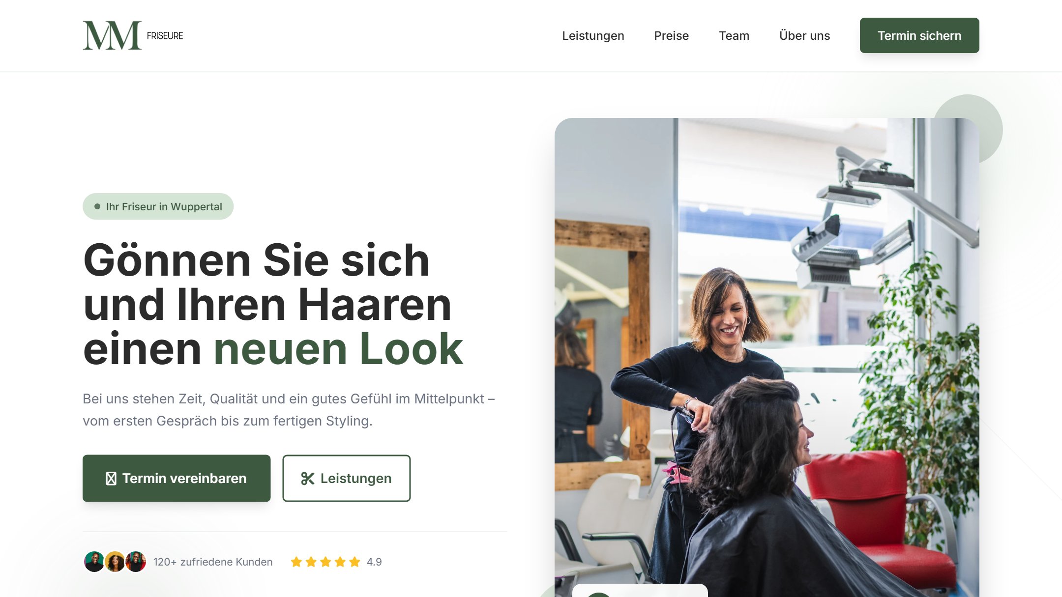 Screenshot der Website von MM Friseure Wuppertal